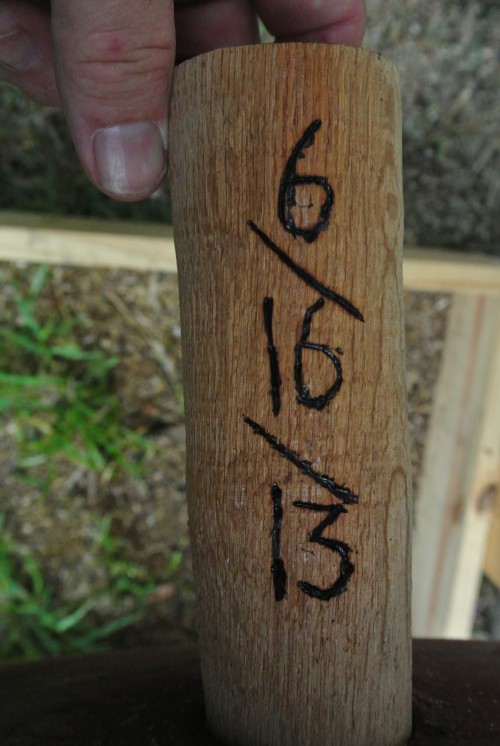 The kids made a turned piece of oak to fit the bung hole. It is a handle and a reminder of the Father's Day Date this year. Don't you just love it.